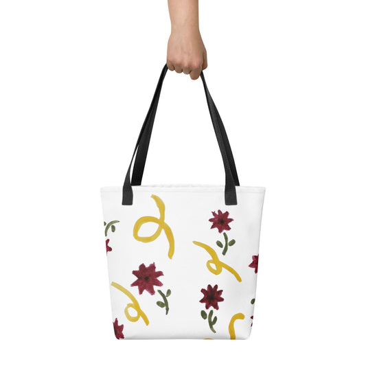 Red and yellow floral print tote bag,beach tote bag,nurse tote bag,farmers market bag,carry all,unique tote bag,minimalist tote bag,work bag