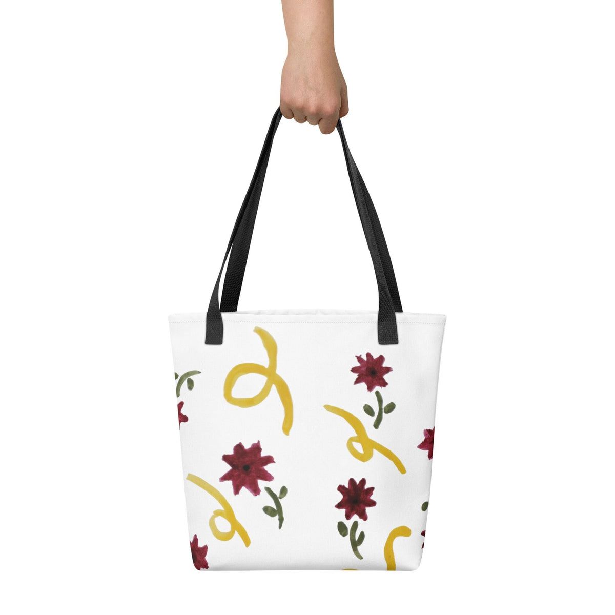 Red and yellow floral print tote bag,beach tote bag,nurse tote bag,farmers market bag,carry all,unique tote bag,minimalist tote bag,work bag