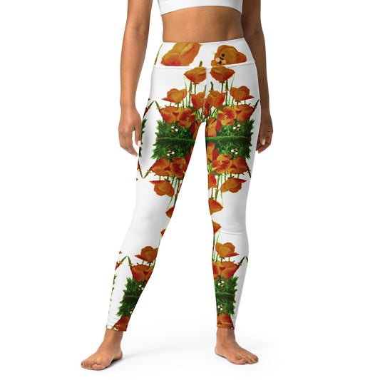 California poppies yoga leggings,fitness leggings,workout pants,floral leggings,gym leggings,spandex leggings,colorful leggings,activewear