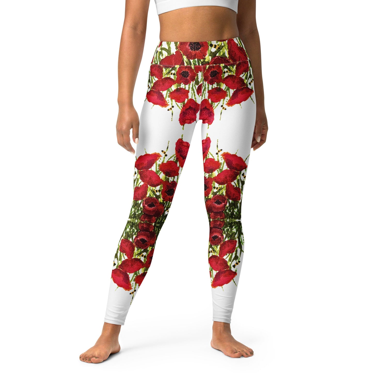 Red poppies yoga leggings,fitness leggings,workout pants,floral leggings,gym leggings,spandex leggings,colorful leggings,high waist leggings