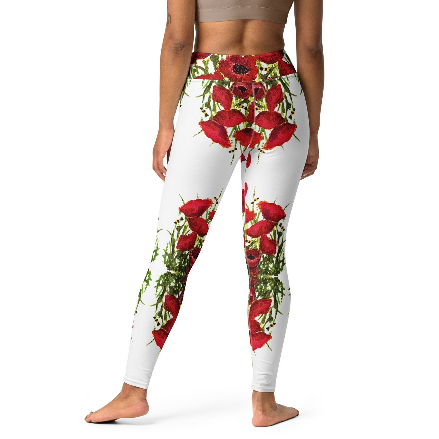 Red poppies yoga leggings,fitness leggings,workout pants,floral leggings,gym leggings,spandex leggings,colorful leggings,high waist leggings
