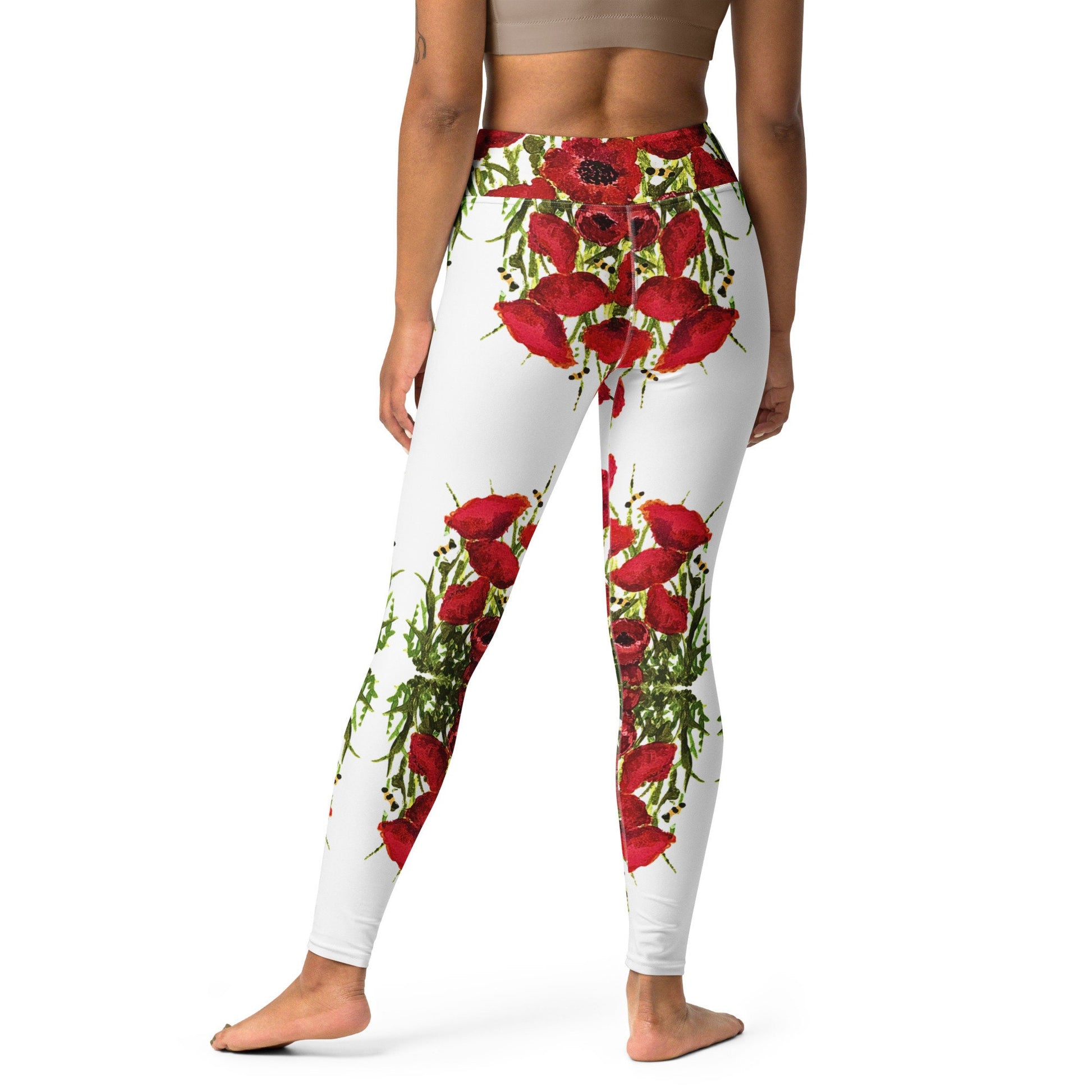 Red poppies yoga leggings,fitness leggings,workout pants,floral leggings,gym leggings,spandex leggings,colorful leggings,high waist leggings