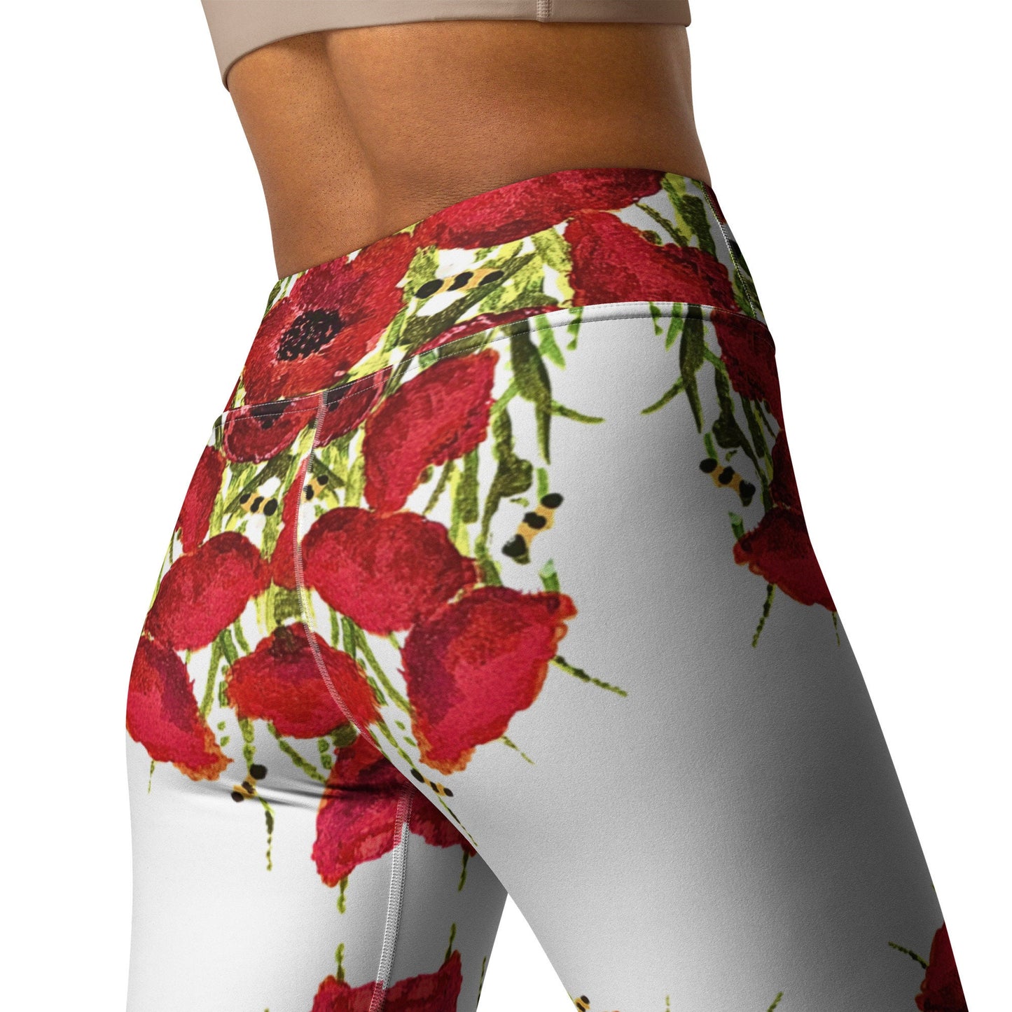 Red poppies yoga leggings,fitness leggings,workout pants,floral leggings,gym leggings,spandex leggings,colorful leggings,high waist leggings