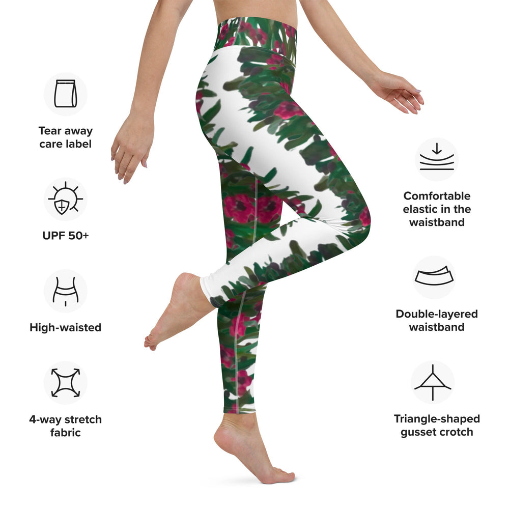 Pink floral print yoga leggings,fitness leggings,workout pants,gym leggings,spandex leggings,high waist leggings,womens leggings,activewear