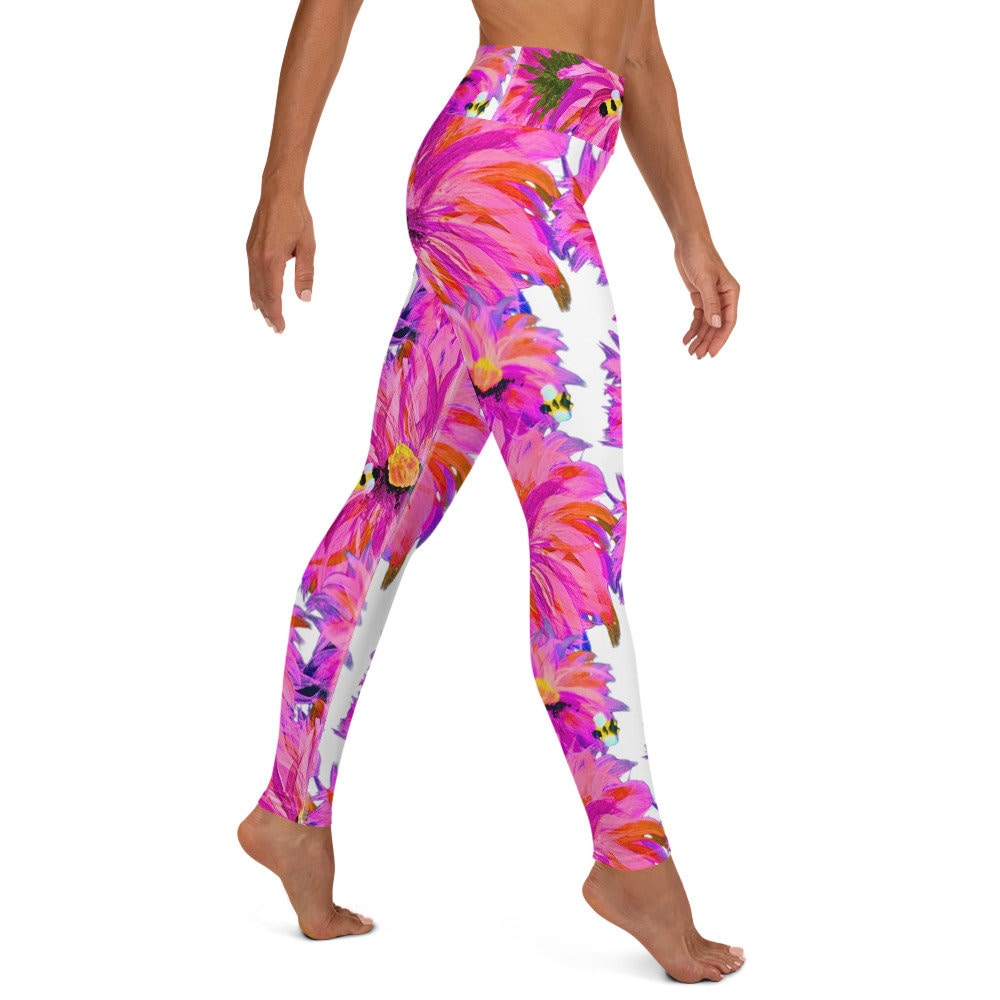 Floral pink yoga leggings,womens leggings,fitness leggings,workout pants,gym leggings,spandex leggings,high waist leggings,fun leggings