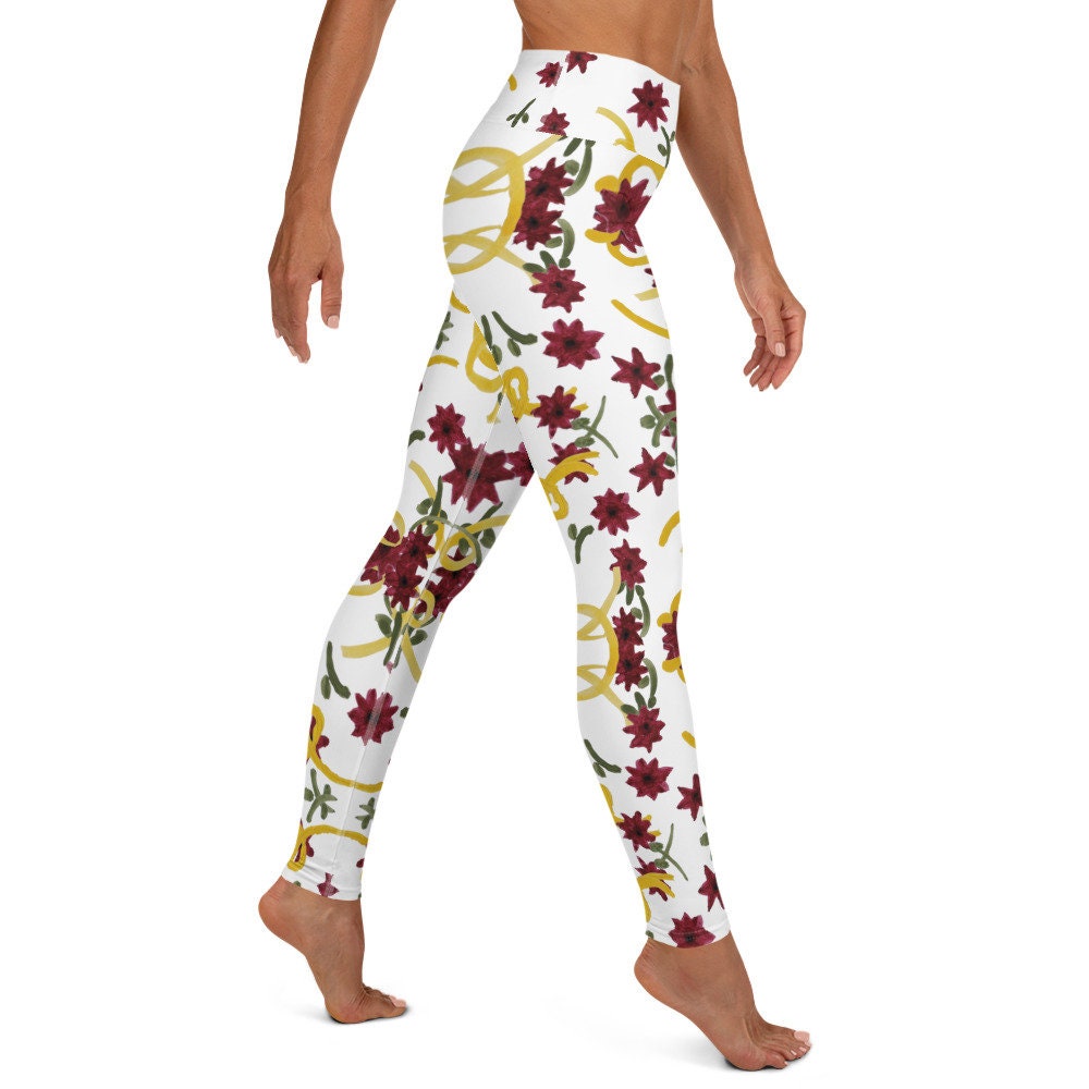 Floral print yoga leggings,fitness leggings,workout pants,gym leggings,spandex leggings,womens leggings,fun leggings,colorful leggings
