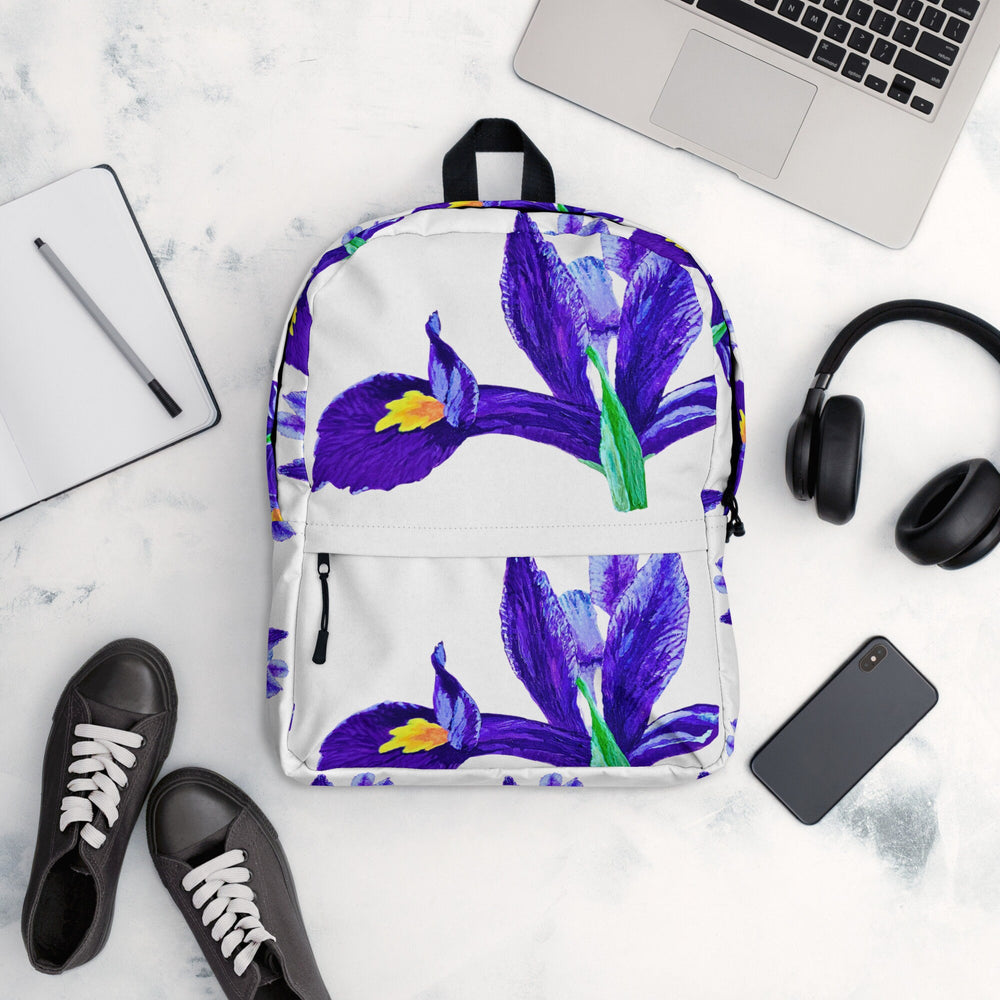 Iris floral backpack,back to school,wildflower backpack,botanical backpack,country backpack,aesthetic diaper bag,hiking backpack