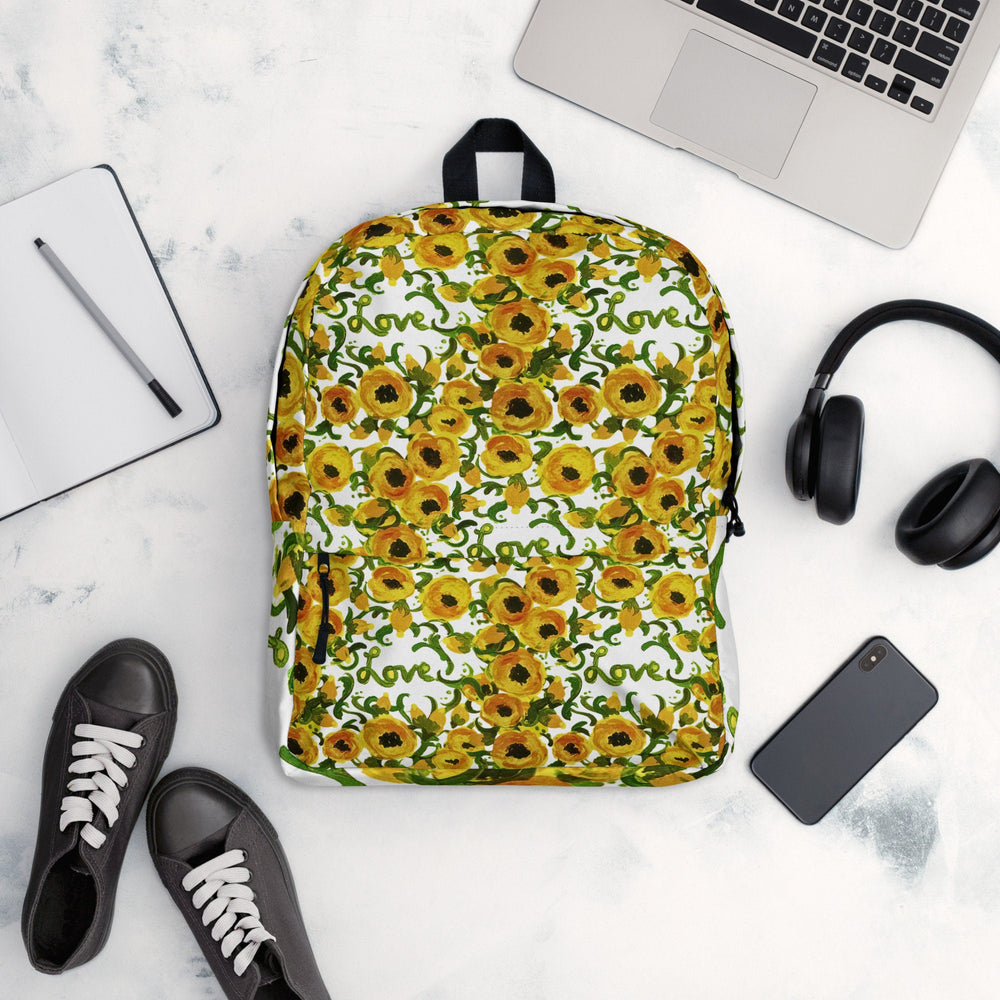 Yellow floral backpack,back to school,wildflower backpack,botanical backpack,aesthetic diaper bag,country backpack,hiking backpack,cool bag