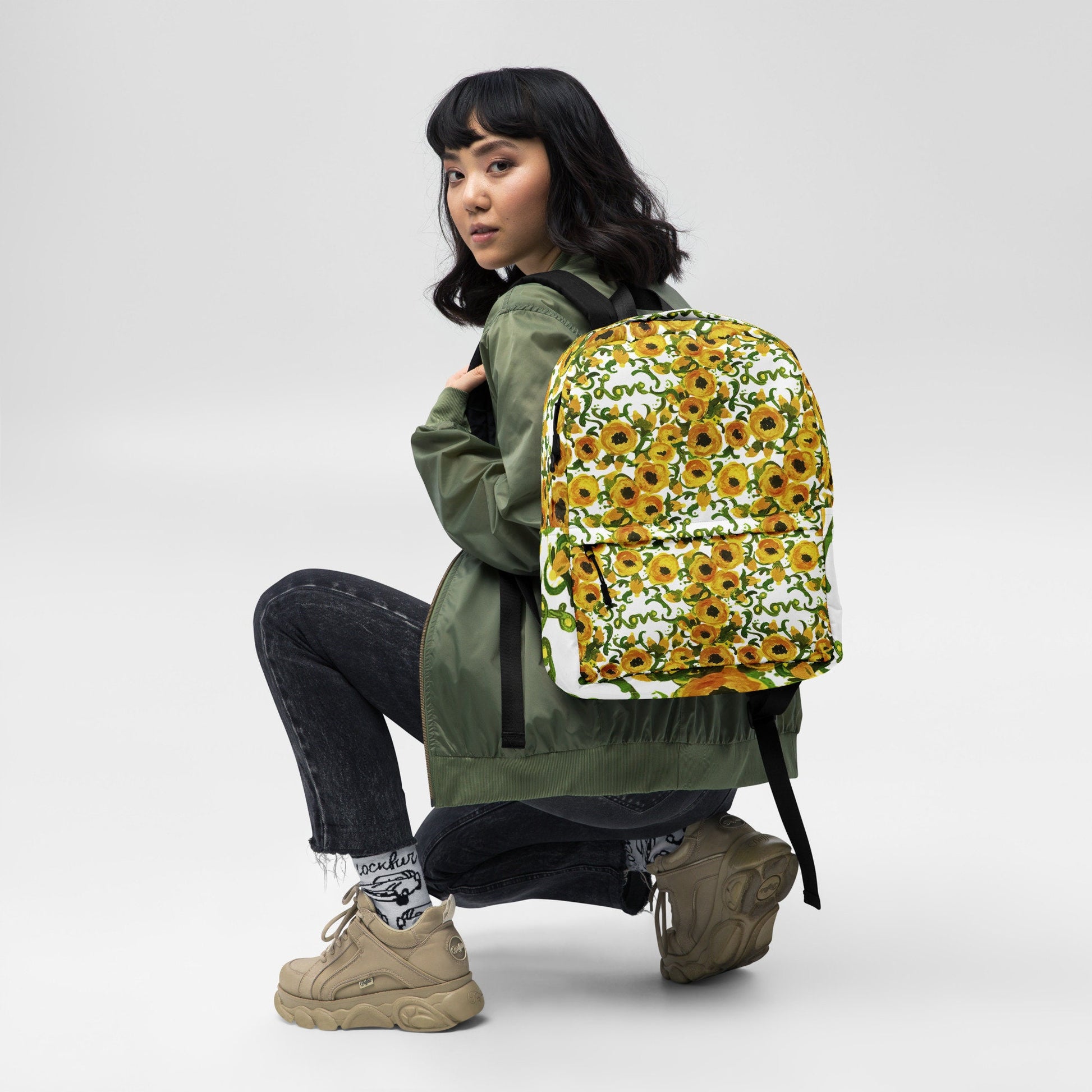 Yellow floral backpack,back to school,wildflower backpack,botanical backpack,aesthetic diaper bag,country backpack,hiking backpack,cool bag