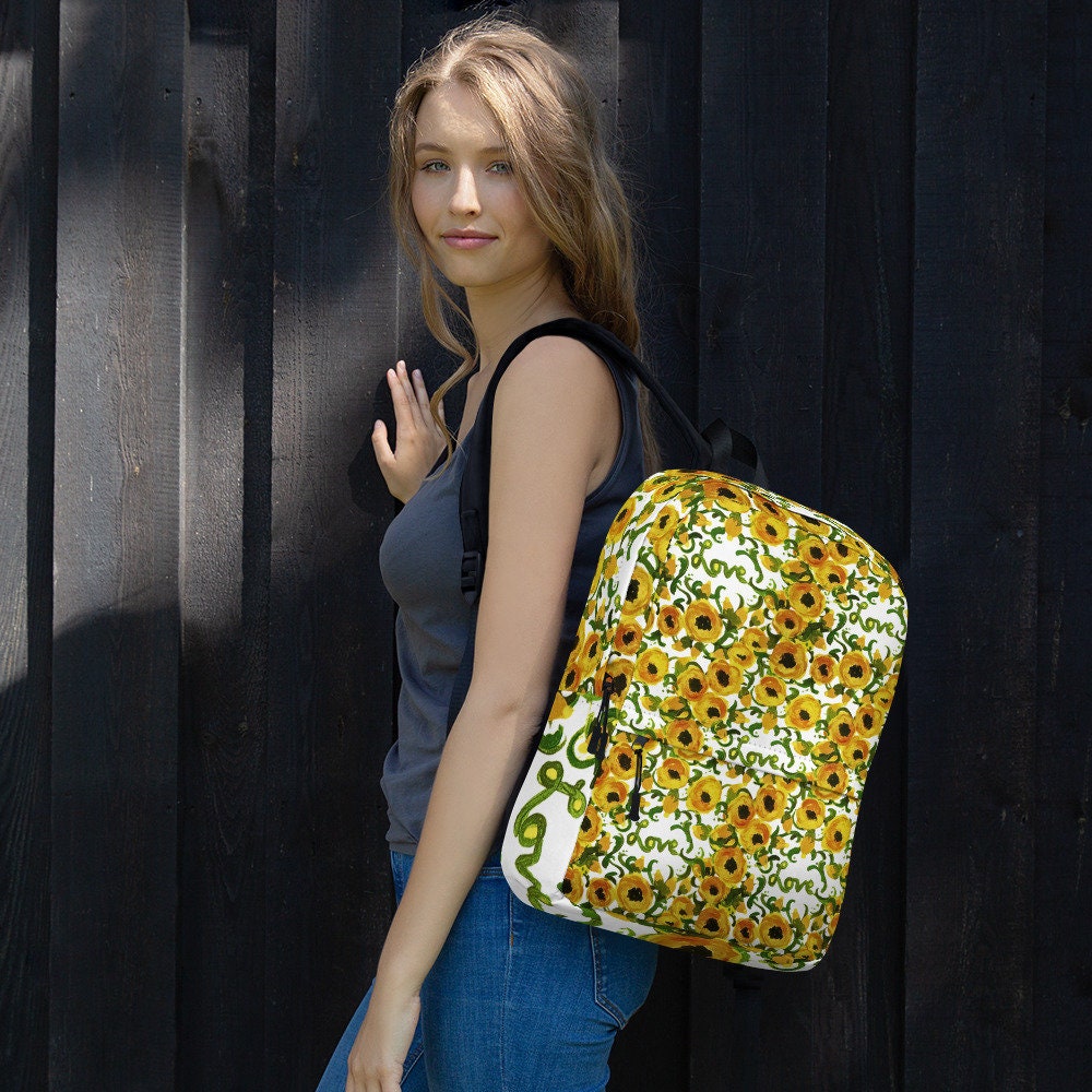 Yellow floral backpack,back to school,wildflower backpack,botanical backpack,aesthetic diaper bag,country backpack,hiking backpack,cool bag