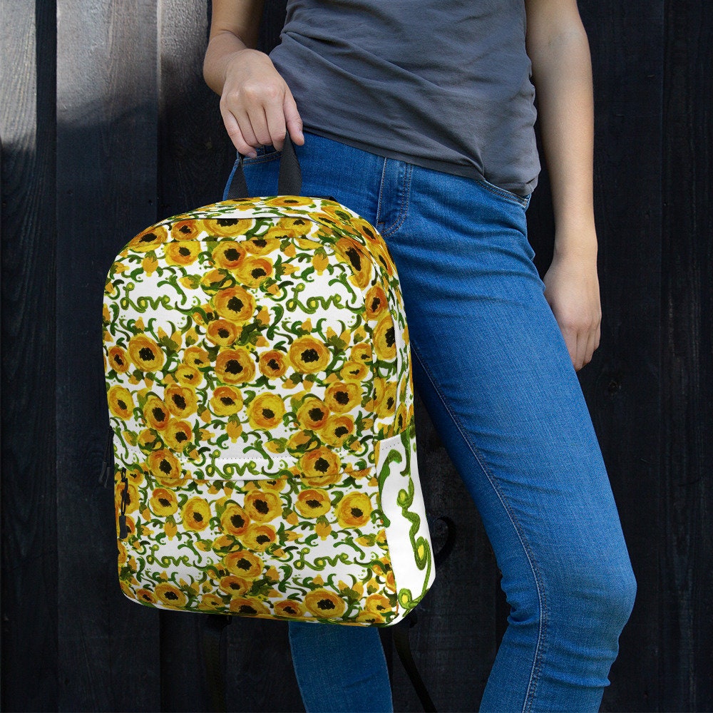Yellow floral backpack,back to school,wildflower backpack,botanical backpack,aesthetic diaper bag,country backpack,hiking backpack,cool bag