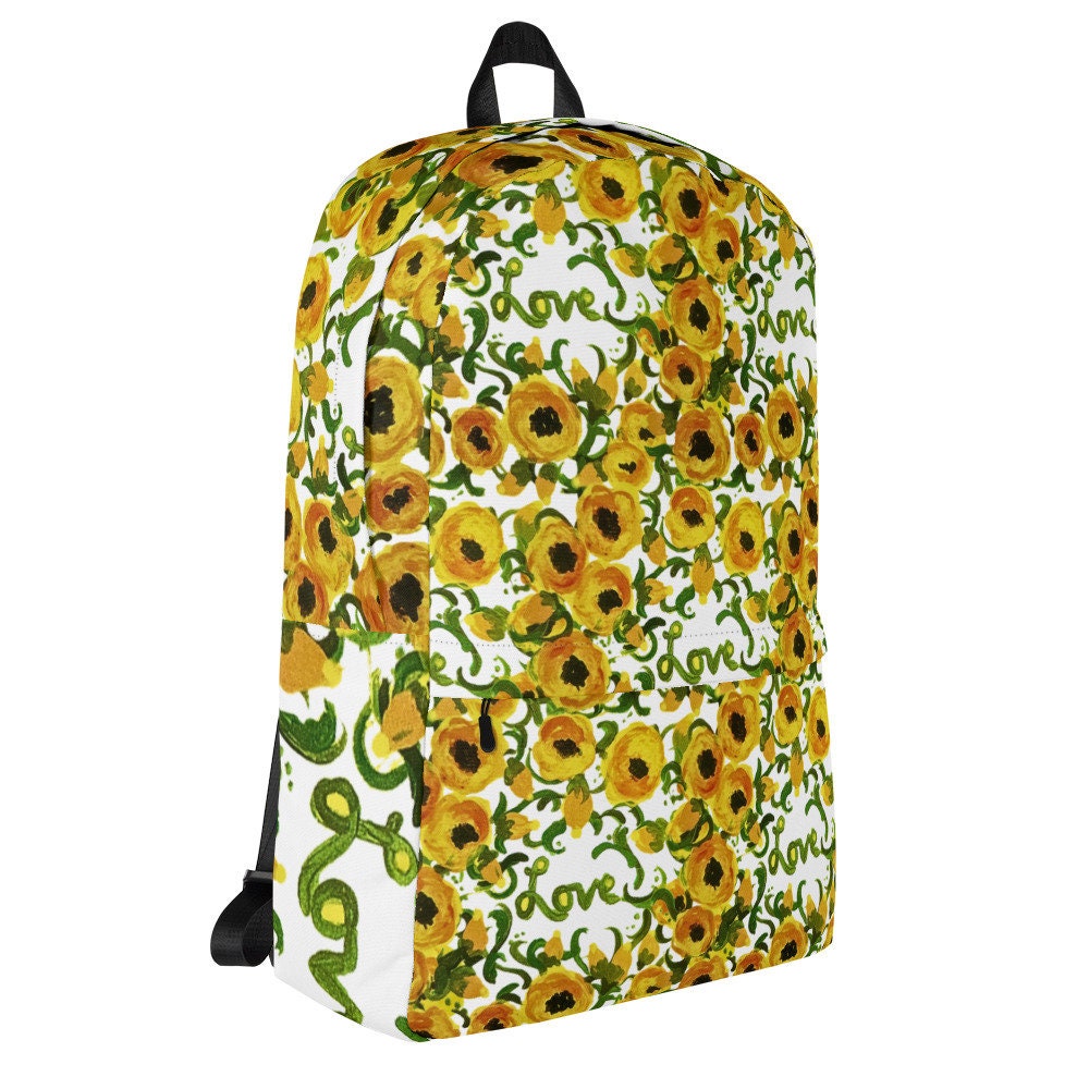 Yellow floral backpack,back to school,wildflower backpack,botanical backpack,aesthetic diaper bag,country backpack,hiking backpack,cool bag