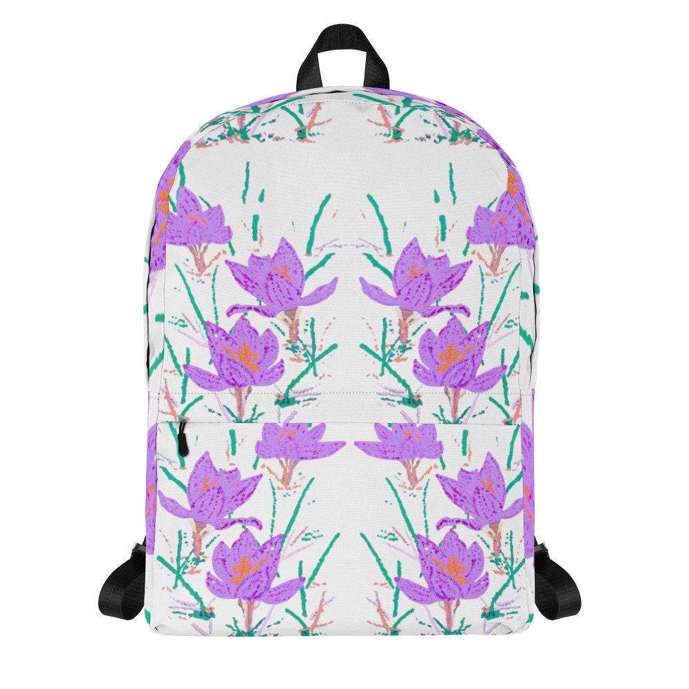 Crocus flower backpack,back to school,wildflower backpack,botanical backpack,country backpack,college backpack,aesthetic diaper bag,cool bag