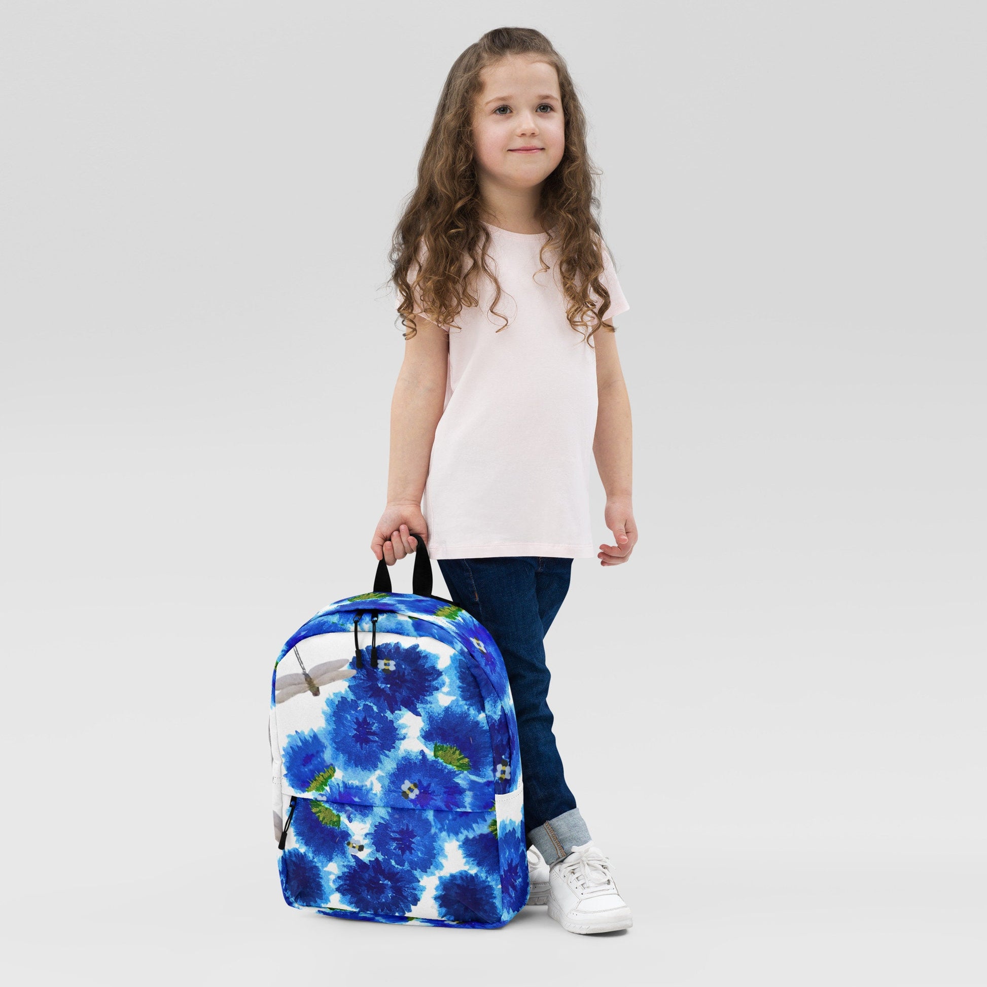Blue painted flowers backpack,back to school,flower lover gift,botanical backpack,nature lover gift,college backpack,hiking backpack