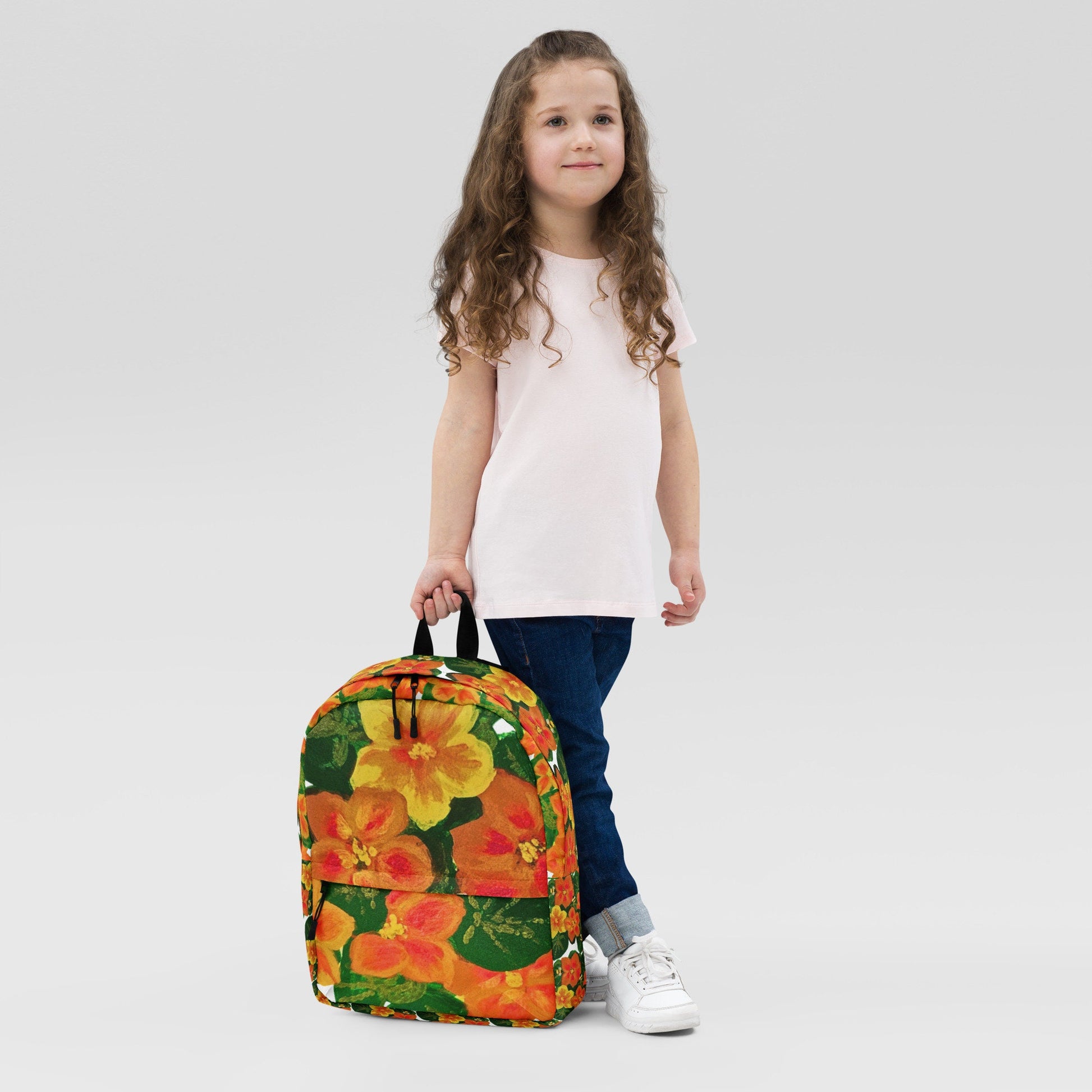 Orange flower backpack,back to school,college backpack,work backpack,hiking backpack,botanical backpack,aesthetic backpack,diaper bag