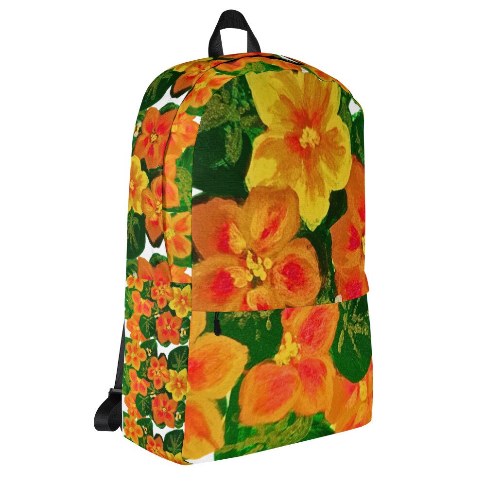 Orange flower backpack,back to school,college backpack,work backpack,hiking backpack,botanical backpack,aesthetic backpack,diaper bag