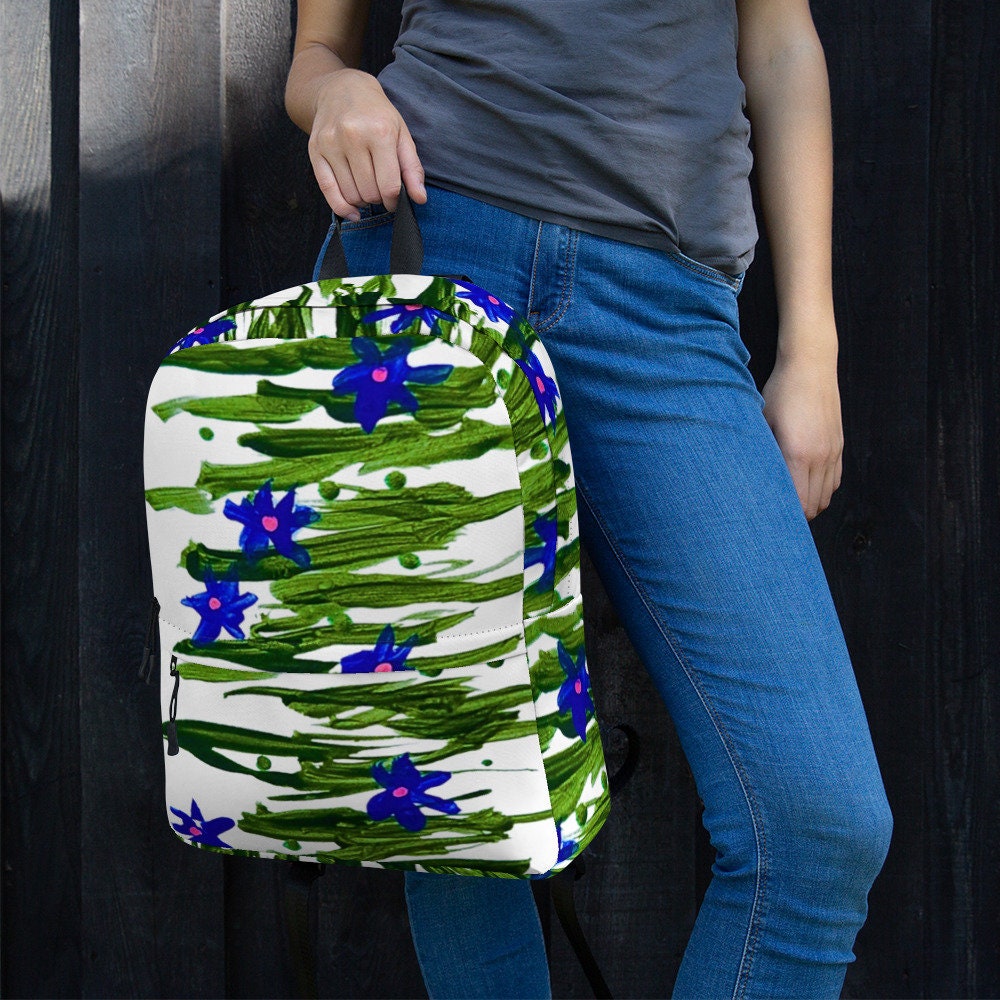 Blue wildflower backpack,back to school,college backpack,work backpack,hiking backpack,cute diaper bag,country backpack,aesthetic backpack