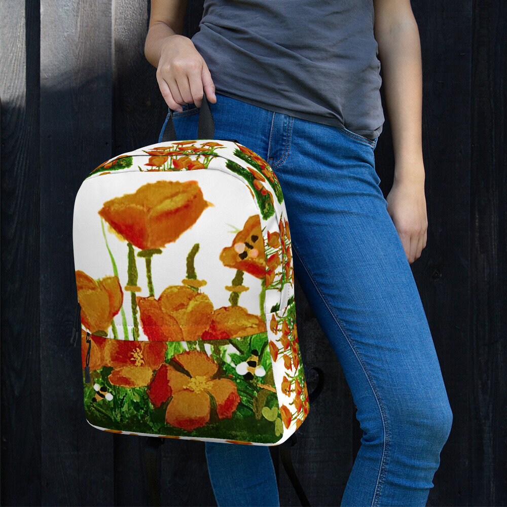 California poppies backpack,back to school,college backpack,hiking backpack,botanical backpack,country backpack,aesthetic diaper bag
