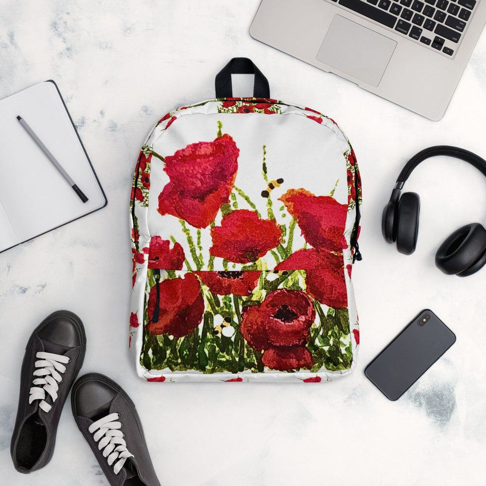 Red poppies backpack,back to school,college backpack,work backpack,hiking backpack,botanical backpack,aesthetic diaper bag,country backpack