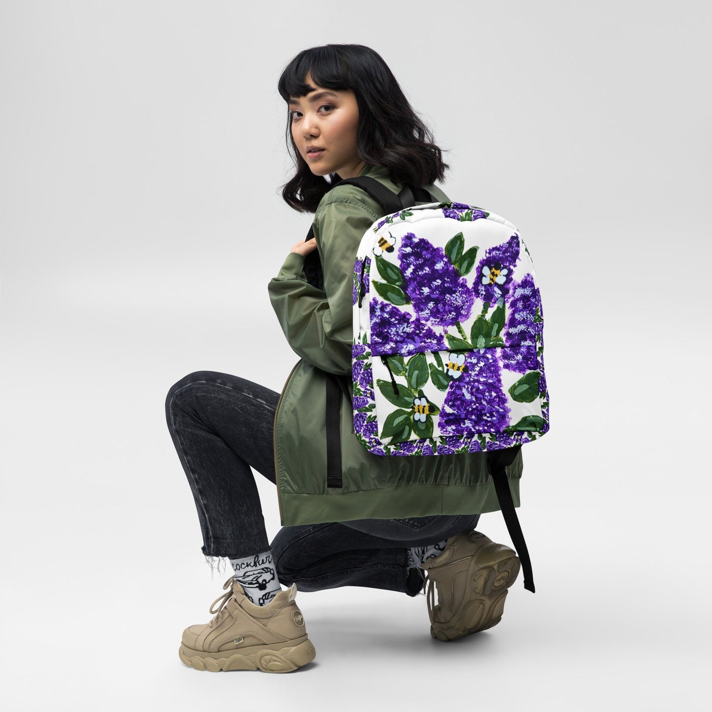 Lilac flower backpack,back to school,wildflower backpack,botanical gift,country backpack,college backpack,hiking backpack,womens diaper bag