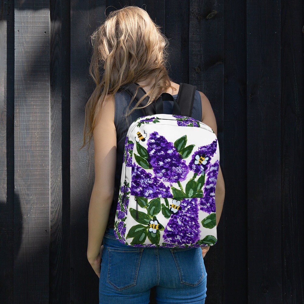 Lilac flower backpack,back to school,wildflower backpack,botanical gift,country backpack,college backpack,hiking backpack,womens diaper bag