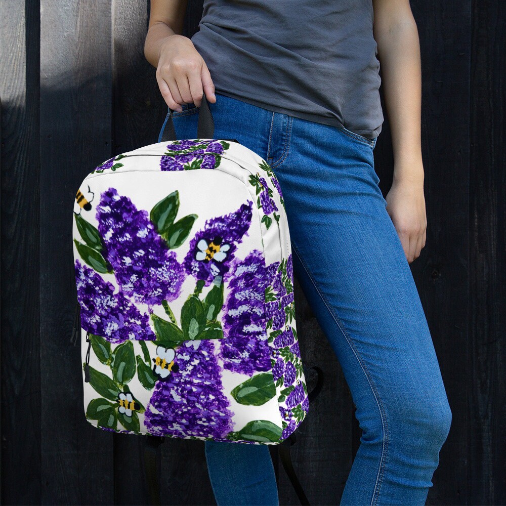 Lilac flower backpack,back to school,wildflower backpack,botanical gift,country backpack,college backpack,hiking backpack,womens diaper bag