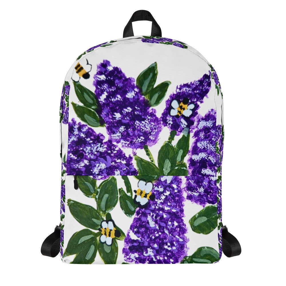 Lilac flower backpack,back to school,wildflower backpack,botanical gift,country backpack,college backpack,hiking backpack,womens diaper bag