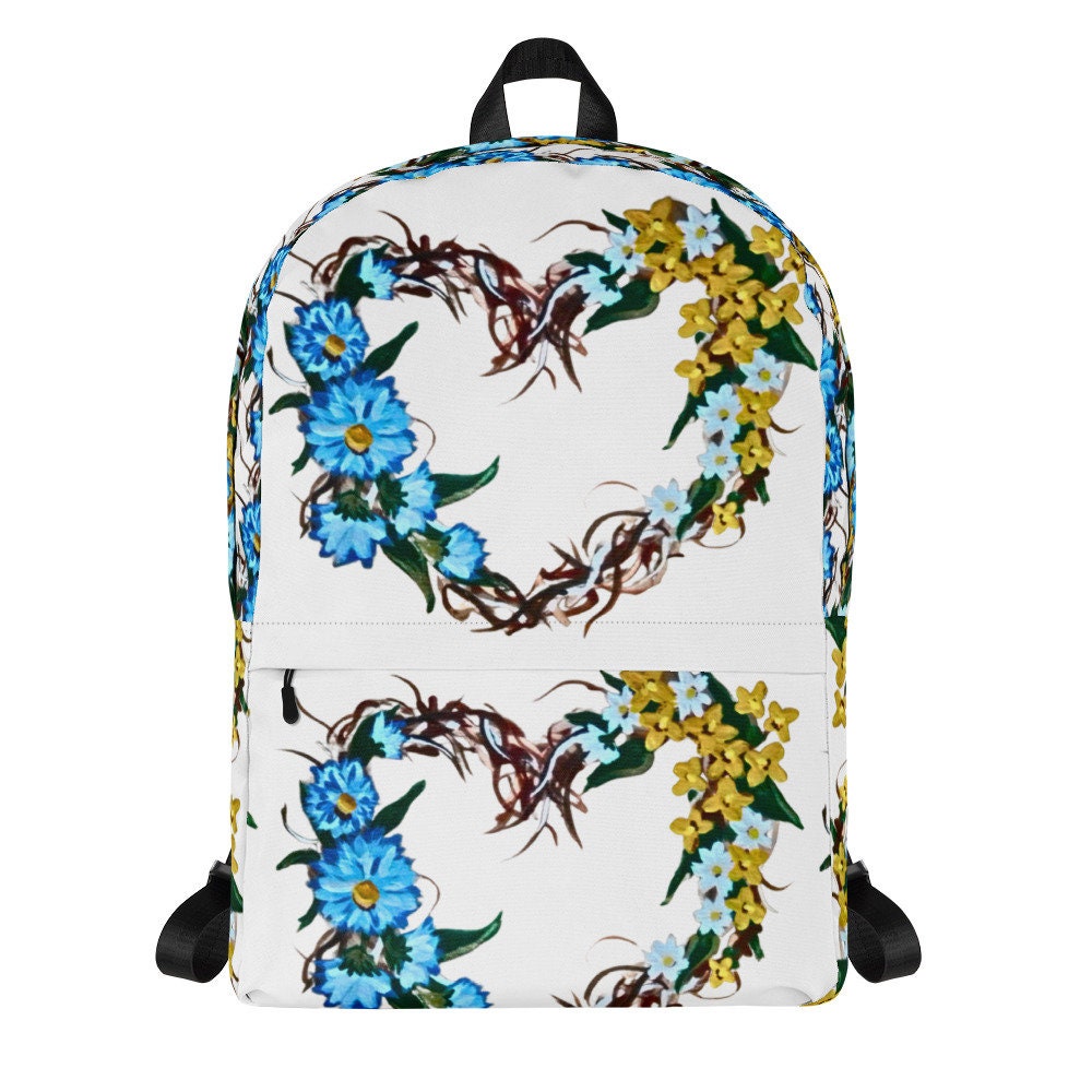Heart wreath backpack,back to school,wildflower backpack,women&#39;sdiaperbag,country backpack,college backpack,hiking backpack,work backpack
