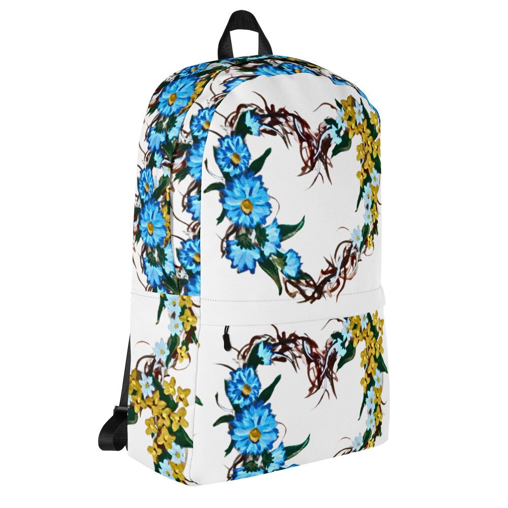 Heart wreath backpack,back to school,wildflower backpack,women&#39;sdiaperbag,country backpack,college backpack,hiking backpack,work backpack