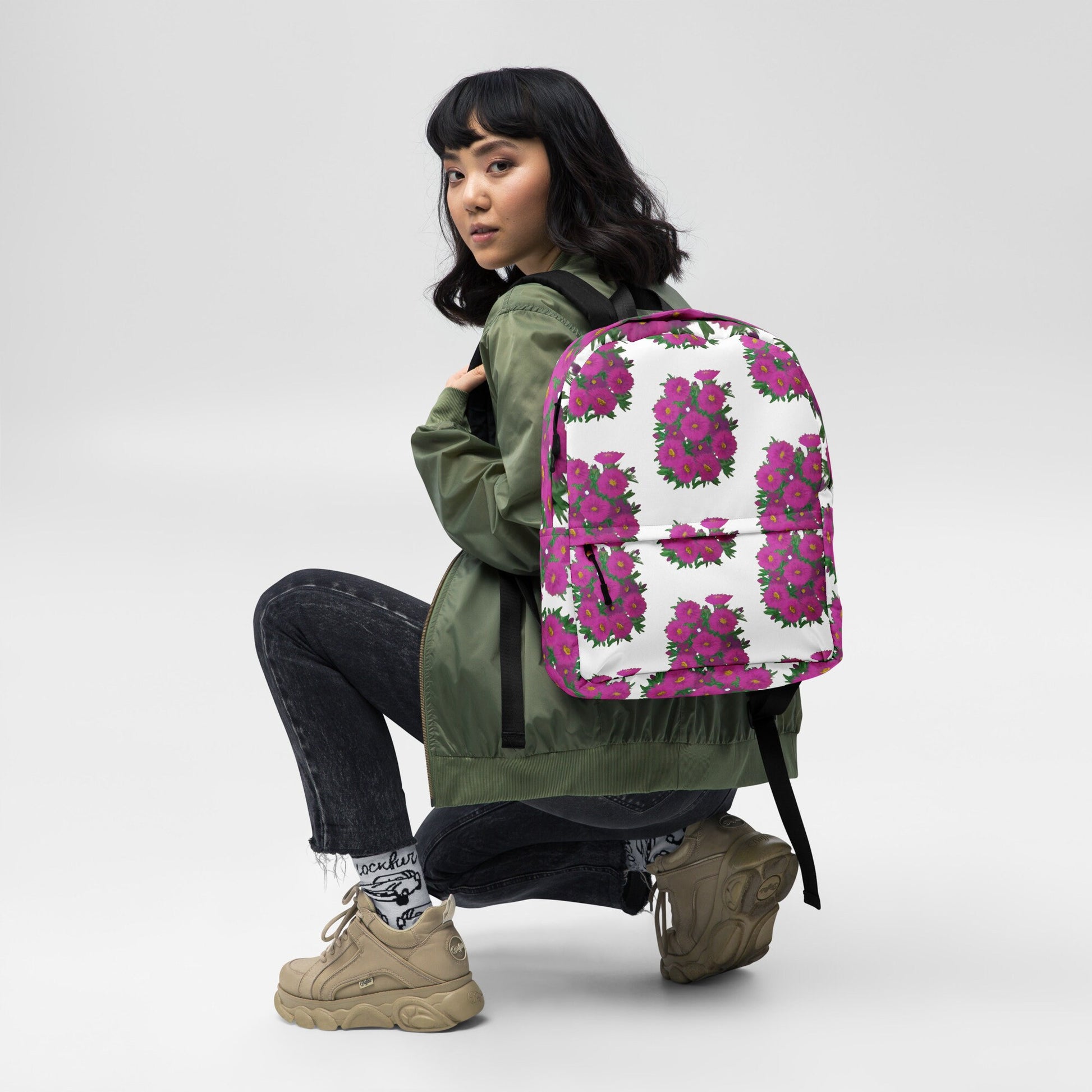 Colorful pink floral back to school backpack,botanical backpack,country backpack,college backpack,hiking backpack,women&#39;s diaper bag