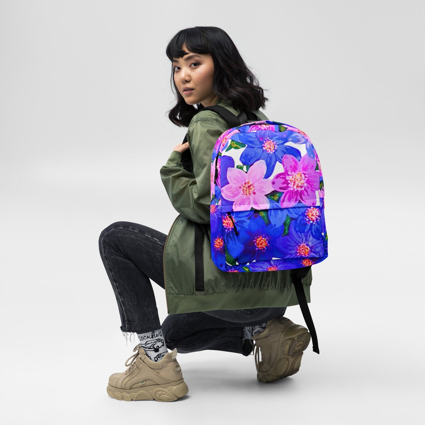 Colorful purple floral backpack,back to school,college backpack,work backpack,hiking backpack,women&#39;s diaper bag,country backpack