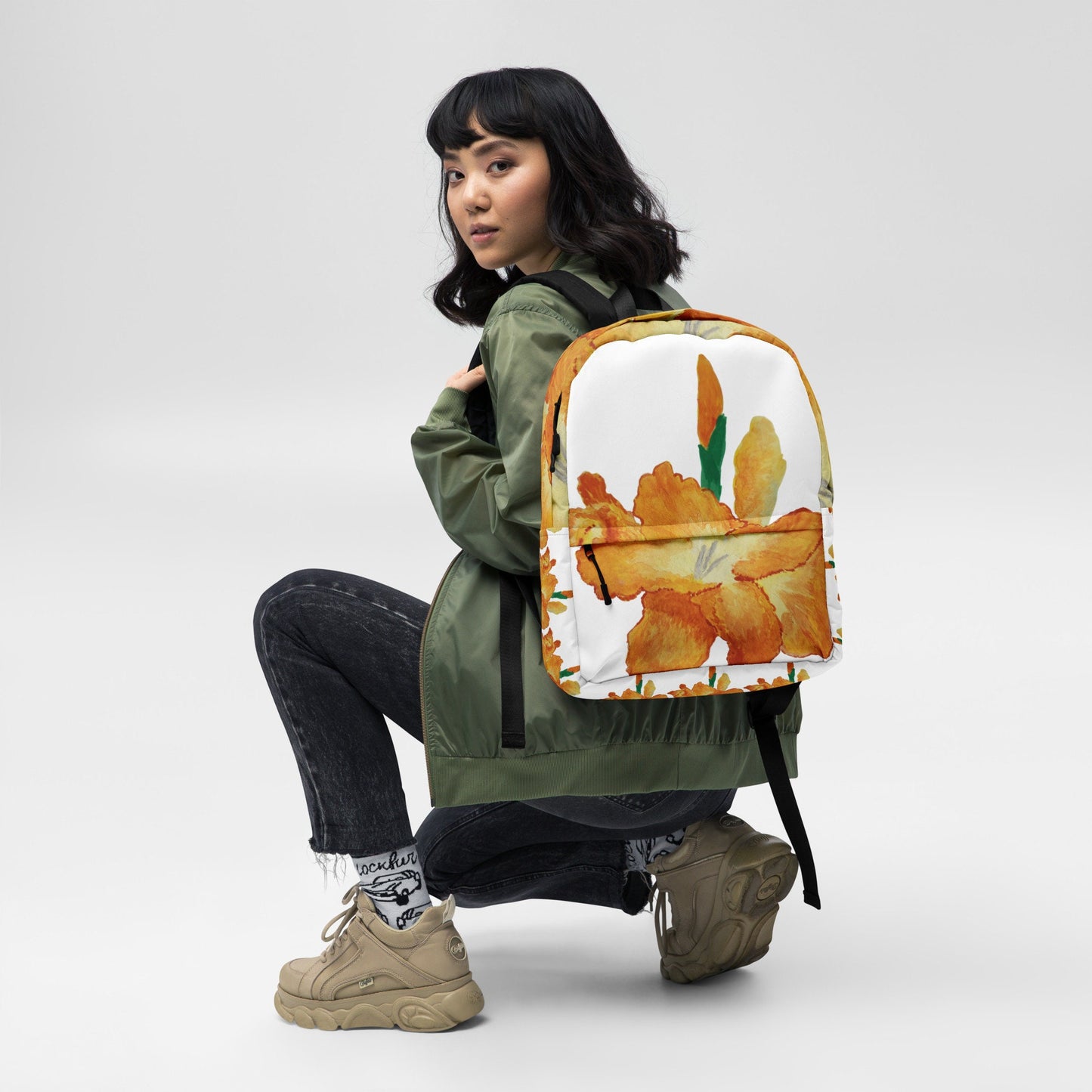 Gold gladiolus backpack,back to school,wildflower backpack,botanical gift,nature lover gift,women&#39;s diaper bag,country backpack,college bag