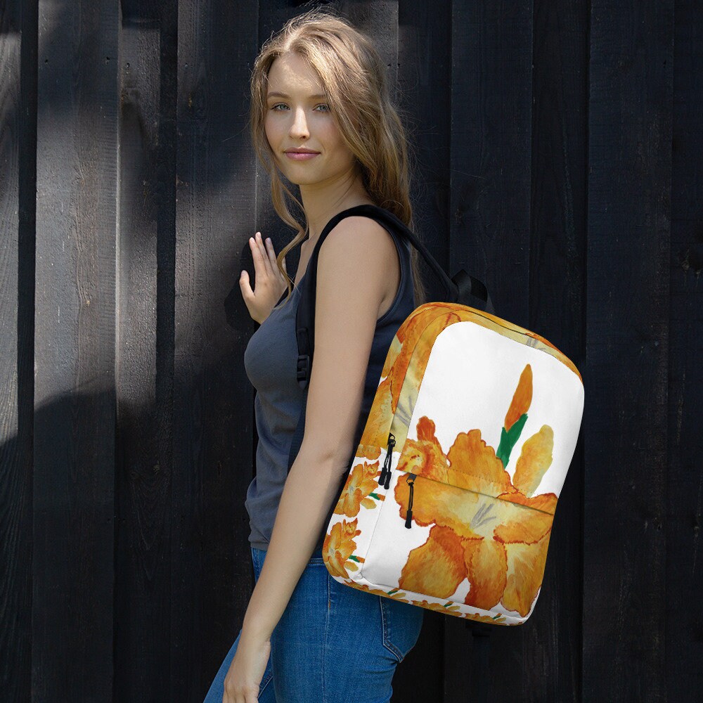 Gold gladiolus backpack,back to school,wildflower backpack,botanical gift,nature lover gift,women&#39;s diaper bag,country backpack,college bag