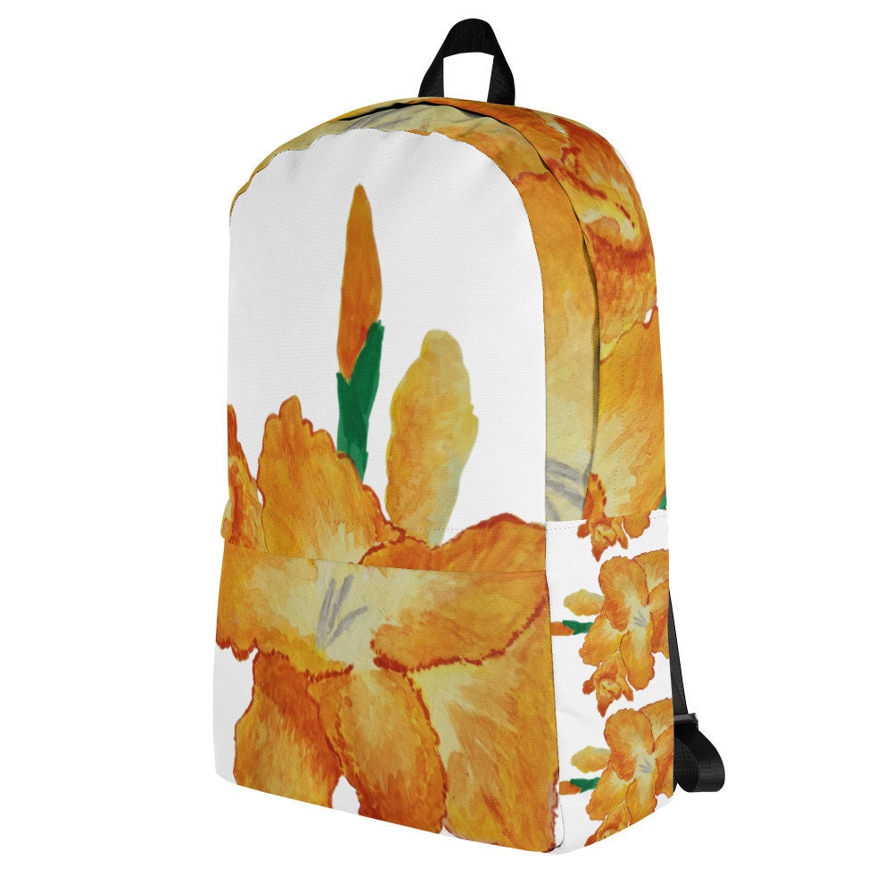 Gold gladiolus backpack,back to school,wildflower backpack,botanical gift,nature lover gift,women&#39;s diaper bag,country backpack,college bag