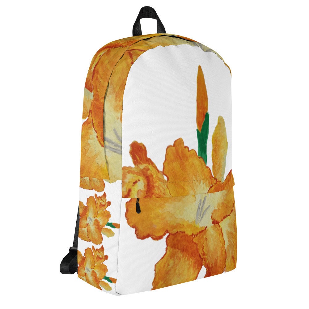 Gold gladiolus backpack,back to school,wildflower backpack,botanical gift,nature lover gift,women&#39;s diaper bag,country backpack,college bag