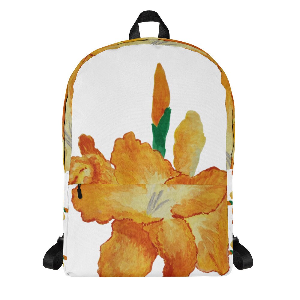 Gold gladiolus backpack,back to school,wildflower backpack,botanical gift,nature lover gift,women&#39;s diaper bag,country backpack,college bag