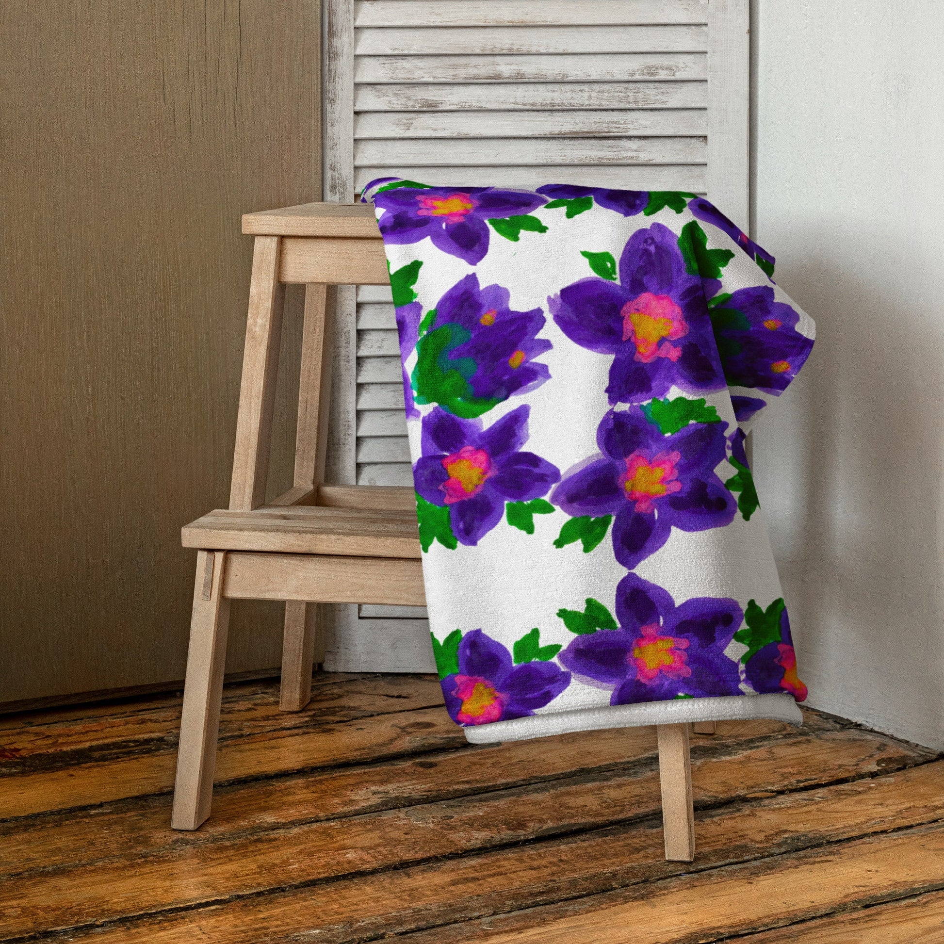Watercolor floral beach towel,bathroom towel,floral decor,housewares,guest towel,botanical towel,gym towel,baby towel,pool towel,vacation