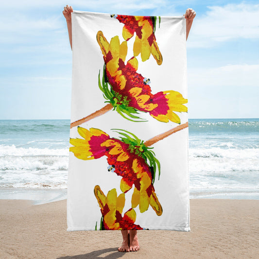 Big bright red and yellow floral beach towel,botanical towels,guest towel,housewares,floral decor,vacation towel,pool towel,bathroom towel