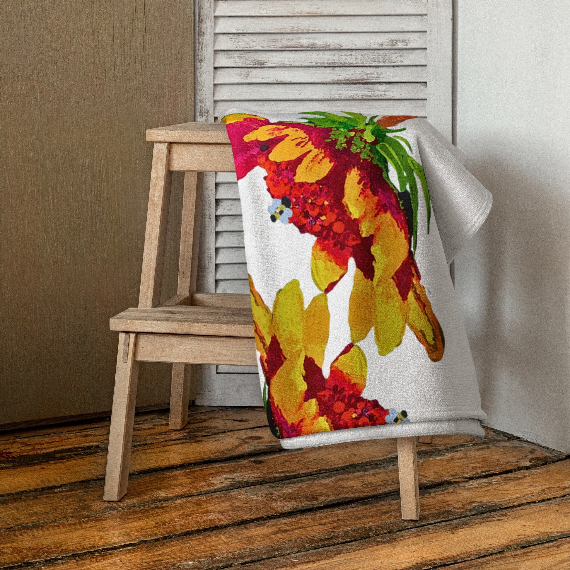 Big bright red and yellow floral beach towel,botanical towels,guest towel,housewares,floral decor,vacation towel,pool towel,bathroom towel