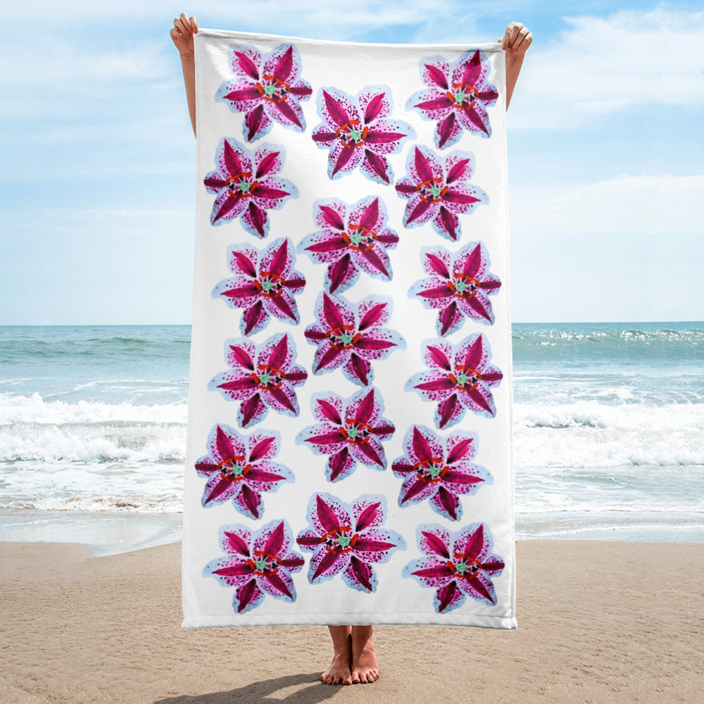 Tiger lily floral towel,bath towel,botanical towel,housewares,decor,pool towel,beach towels,kids bath towel,guest towel,gym towel,fun towel