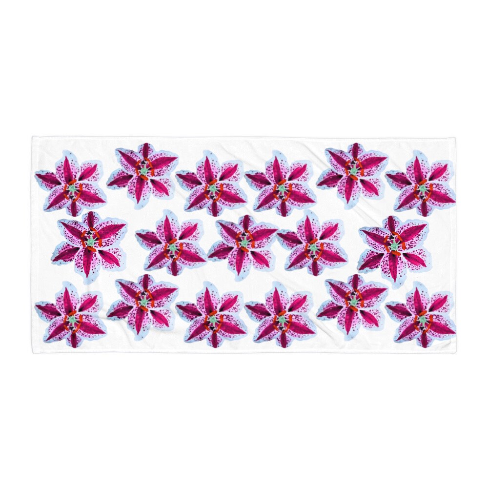 Tiger lily floral towel,bath towel,botanical towel,housewares,decor,pool towel,beach towels,kids bath towel,guest towel,gym towel,fun towel