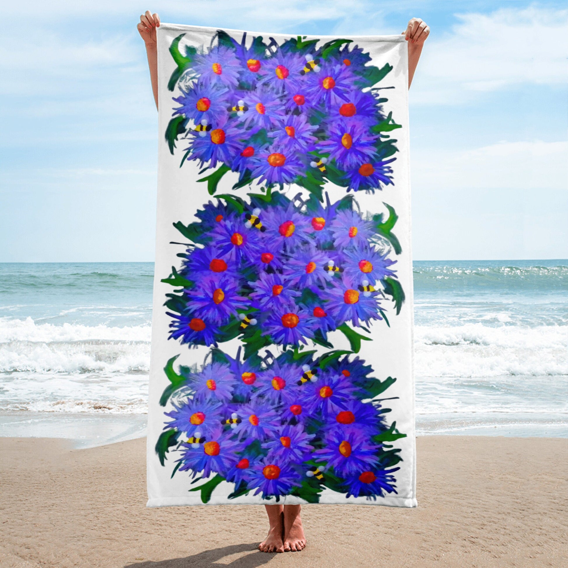 Aster floral towel,bath towels,housewares,decor,botanical towels,kids bath towels,guest towels,beach towels,vacation towels,gym towels