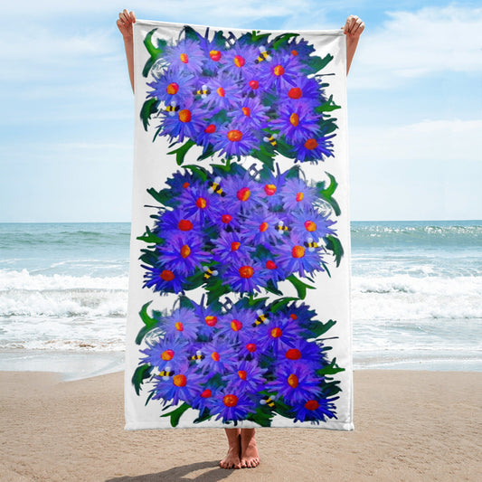 Aster floral towel,bath towels,housewares,decor,botanical towels,kids bath towels,guest towels,beach towels,vacation towels,gym towels