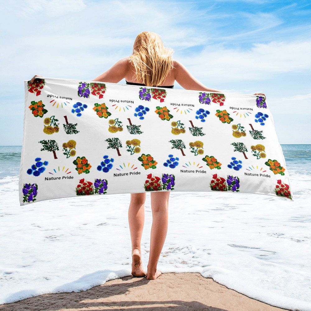 Nature Pride floral beach towel,fall towels,housewares,decor,kids bath towels,guest towels,gym towels,LGBTQ,nature lovers gift,pool towel