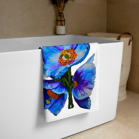 Brilliant blue floral bath towel,fall towels,housewares,decor,beach towels,kids bath towels,guest towels,botanical towels,nature lovers gift