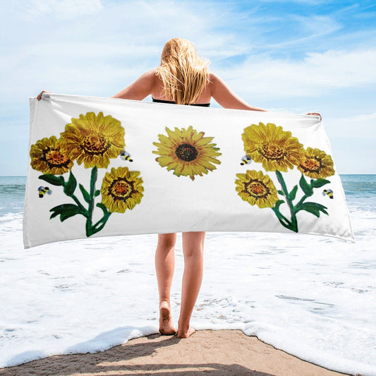 Marigolds floral bath towel,fall towels,botanical towels,housewares,decor,beach towels,kids bath towels,guest towels,nature lovers gift