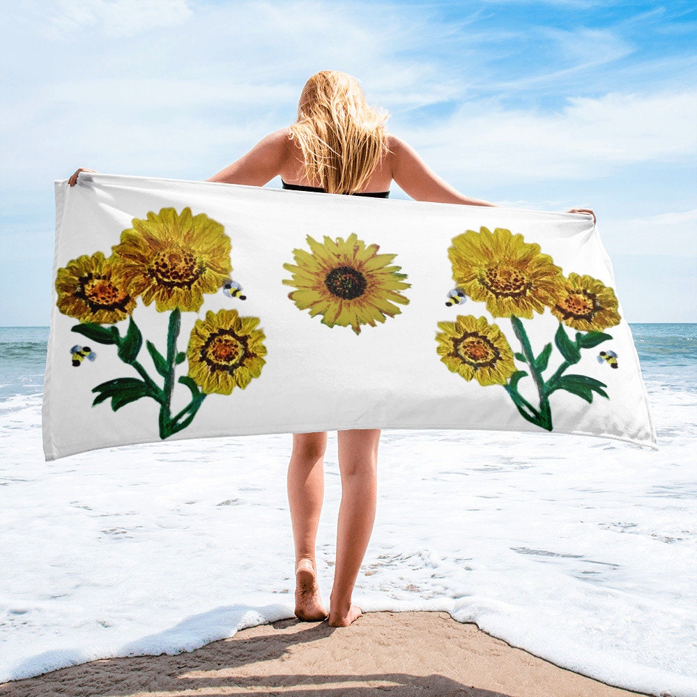 Marigolds floral bath towel,fall towels,botanical towels,housewares,decor,beach towels,kids bath towels,guest towels,nature lovers gift