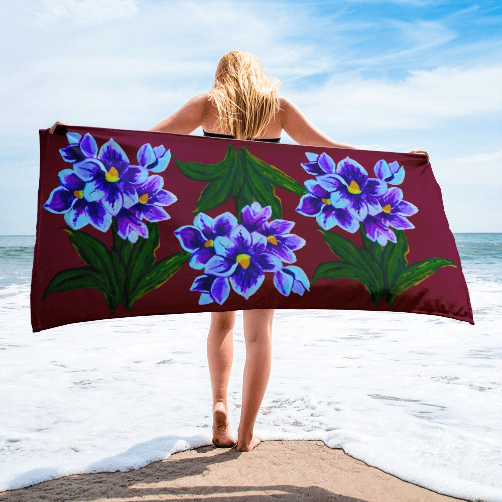 Water Hyacinth Beach Towel,fall towels,housewares,decor,kids bath towels,premium towels,pool towels,nature lovers gift,floral decor,colorful