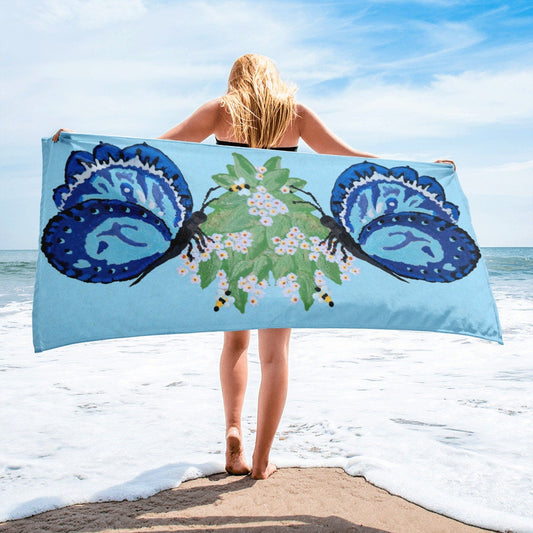 Blue Butterfly Bath Towel,fall towels,housewares,decor,botanical towels,kids bath towels,premium towels,beach towels,guest towels