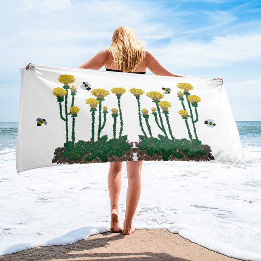 Dandelion floral bath towels,premium towels,fall towels,botanical towels,housewares,decor,beach towels,kids bath towels,guest towels